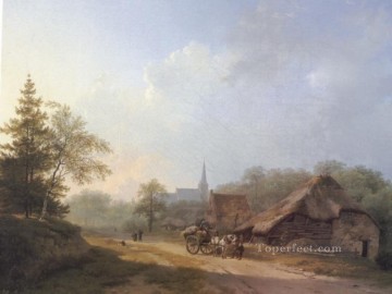A Cart on a Country Road in Summertime Dutch landscape Barend Cornelis Koekkoek Oil Paintings